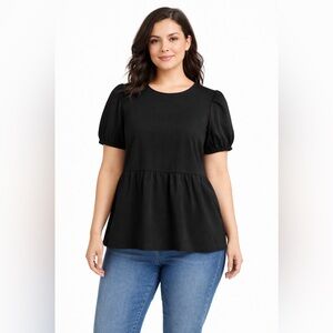 Kancy Kole Black Puff Sleeve Blouse Size M(A413)